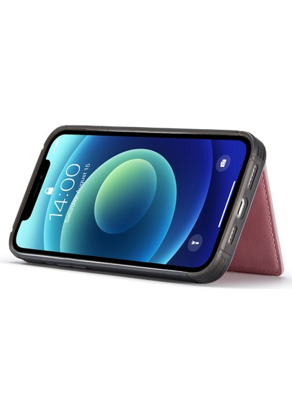Jeehood iPhone 12/12 Pro Kılıf Deri Telefon Arka Kapak Manyetik Çıkarılabilir Kart Çantası-Pembe (Yurt Dışından)