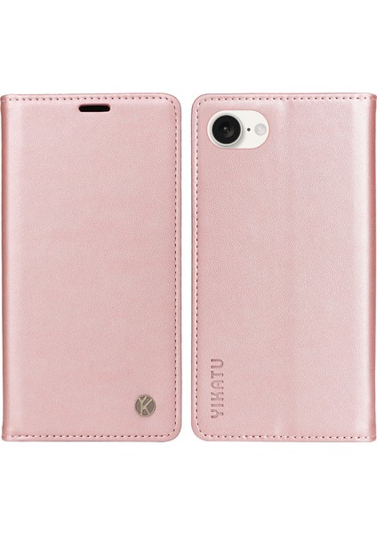 iPhone SE(2024) Için Kılıf Standı Cüzdan Pu Deri Telefon Kılıfı-Pembe Altın (Yurt Dışından)