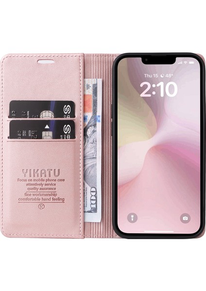 iPhone SE(2024) Için Kılıf Standı Cüzdan Pu Deri Telefon Kılıfı-Pembe Altın (Yurt Dışından)