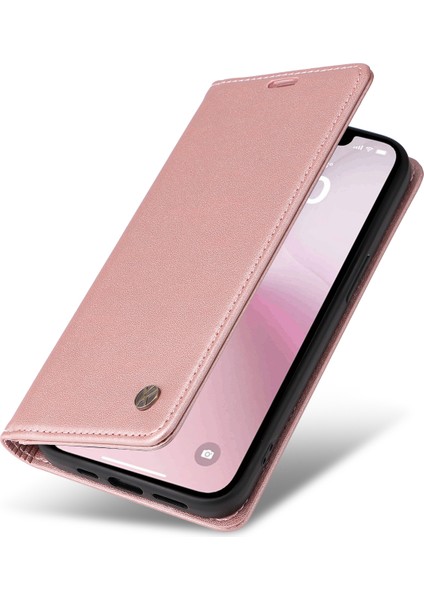 iPhone SE(2024) Için Kılıf Standı Cüzdan Pu Deri Telefon Kılıfı-Pembe Altın (Yurt Dışından)