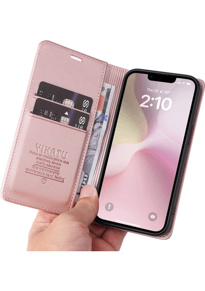 iPhone SE(2024) Için Kılıf Standı Cüzdan Pu Deri Telefon Kılıfı-Pembe Altın (Yurt Dışından)