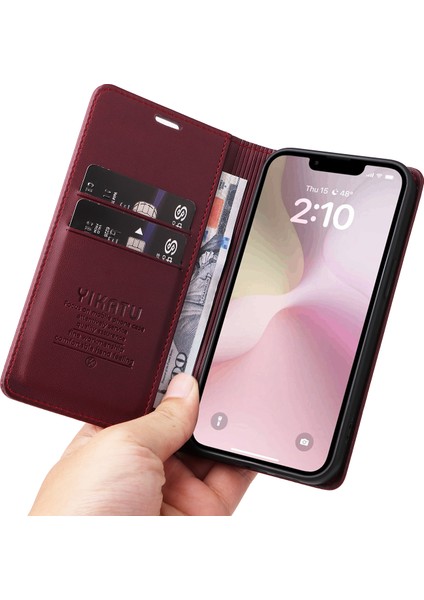 iPhone SE(2024) Kılıf Standlı Cüzdan Pu Deri Telefon Kılıfı-Şarap Kırmızı (Yurt Dışından)