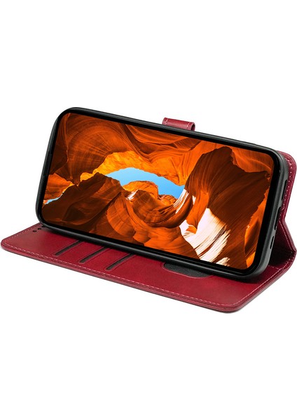 iPhone 14 Pro Max Kılıf Cüzdan Pu Deri Telefon Kılıfı Katlanır Standlı-Kırmızı (Yurt Dışından)