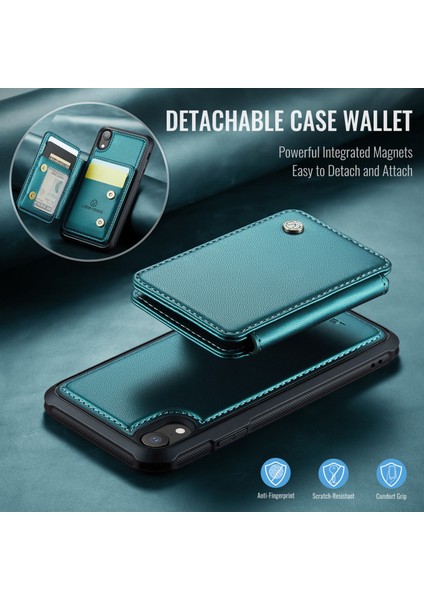 Jeehood iPhone Xr Kılıf Kickstand Tpu Manyetik Telefon Kapağı Çıkarılabilir Kart Çantası-Cyan (Yurt Dışından)