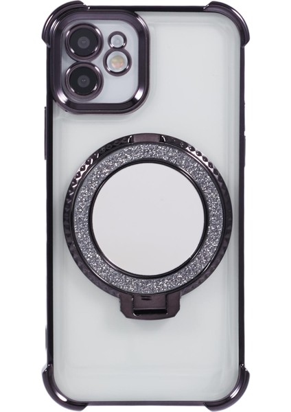 iPhone 11 Için Çizilmez Telefon Kılıfı Kickstand ve Ayna-Siyah ile Tpu Parıltılı Telefon Kapağı (Yurt Dışından)