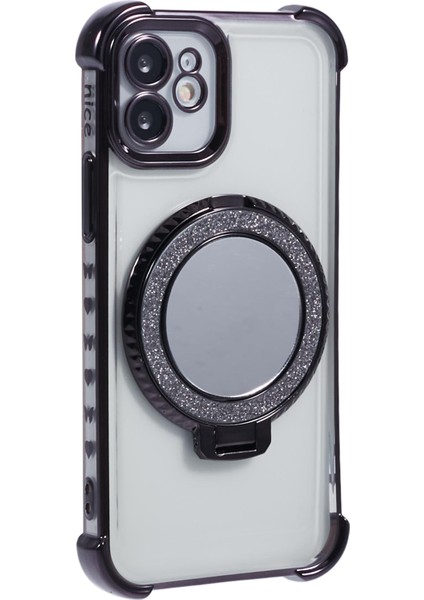 iPhone 11 Için Çizilmez Telefon Kılıfı Kickstand ve Ayna-Siyah ile Tpu Parıltılı Telefon Kapağı (Yurt Dışından)