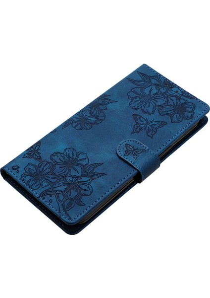 iPhone 12 Pro Için Cilt Dokunuşu Duygusu Telefon Kılıfı Tpu+Pu Deri Baskılı Desenli Cüzdan Telefon Kapağı-Mavi (Yurt Dışından)