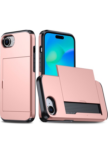 iPhone SE(2024) Için Kılıf Tpu+Pc Sürgülü Kart Yuvalı Çift Katmanlı Zırh Telefon Kapağı-Gül Altın (Yurt Dışından)