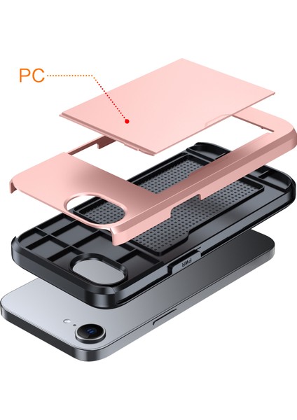 iPhone SE(2024) Için Kılıf Tpu+Pc Sürgülü Kart Yuvalı Çift Katmanlı Zırh Telefon Kapağı-Gül Altın (Yurt Dışından)