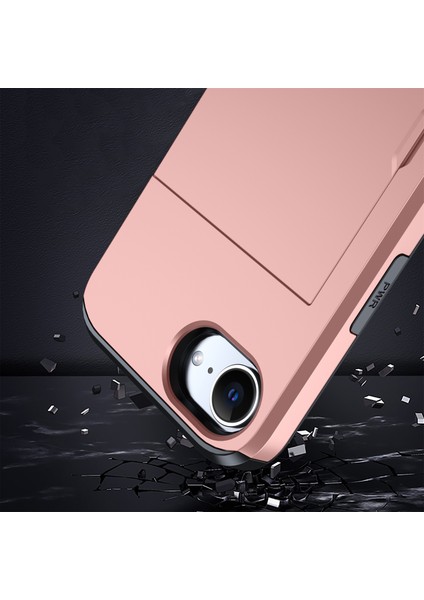 iPhone SE(2024) Için Kılıf Tpu+Pc Sürgülü Kart Yuvalı Çift Katmanlı Zırh Telefon Kapağı-Gül Altın (Yurt Dışından)