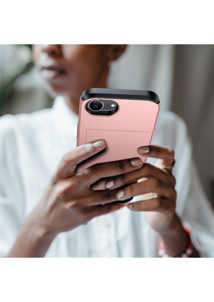 iPhone SE(2024) Için Kılıf Tpu+Pc Sürgülü Kart Yuvalı Çift Katmanlı Zırh Telefon Kapağı-Gül Altın (Yurt Dışından)