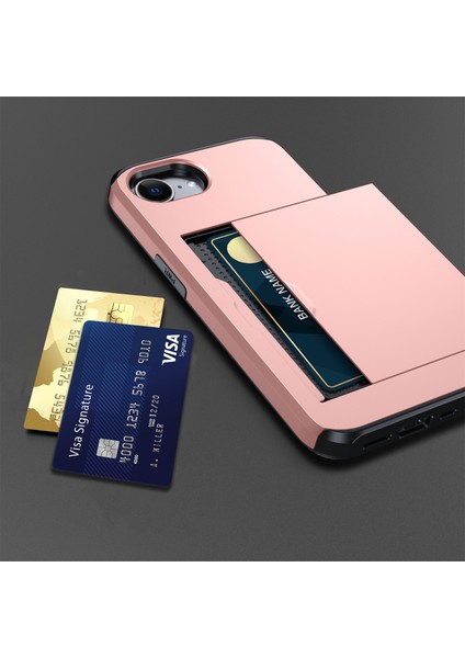 iPhone SE(2024) Için Kılıf Tpu+Pc Sürgülü Kart Yuvalı Çift Katmanlı Zırh Telefon Kapağı-Gül Altın (Yurt Dışından)