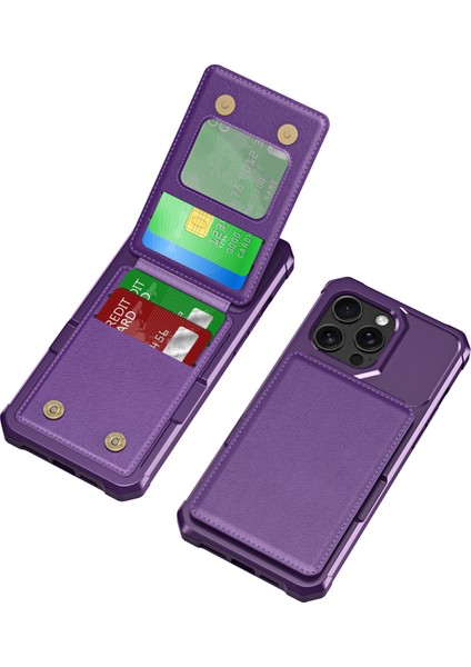 ZM11 iPhone 13 Pro Kılıfı Kart Yuvaları Için Pu+Tpu Telefon Kılıfı Kickstand-Mor (Yurt Dışından)