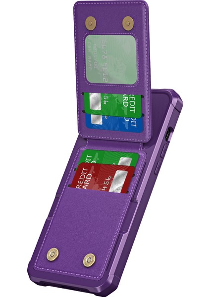 ZM11 iPhone 13 Pro Kılıfı Kart Yuvaları Için Pu+Tpu Telefon Kılıfı Kickstand-Mor (Yurt Dışından)