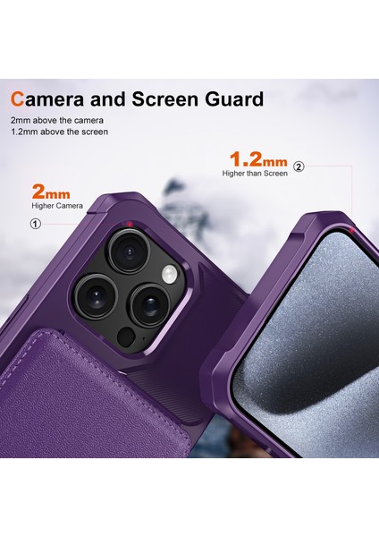 ZM11 iPhone 13 Pro Kılıfı Kart Yuvaları Için Pu+Tpu Telefon Kılıfı Kickstand-Mor (Yurt Dışından)