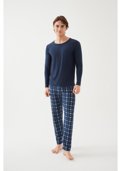 Erkek Soft Touch Uzun Kollu Alt Ekose Desenli Pijama Takımı