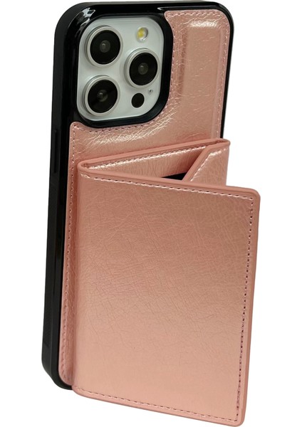 iPhone 13 Pro Için Kart Tutuculu Deri+Tpu Telefon Kılıfı Çıkarılabilir-Pembe Altın (Yurt Dışından)