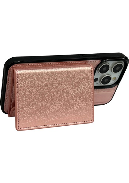 iPhone 13 Pro Için Kart Tutuculu Deri+Tpu Telefon Kılıfı Çıkarılabilir-Pembe Altın (Yurt Dışından)