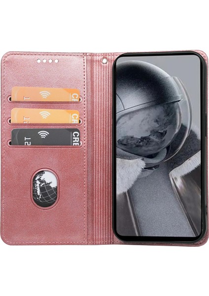 iPhone 14 Pro Kılıf Buzağı Dokulu Deri Telefon Kapağı Manyetik Kapatma Tam Koruma-Gül Altın (Yurt Dışından)