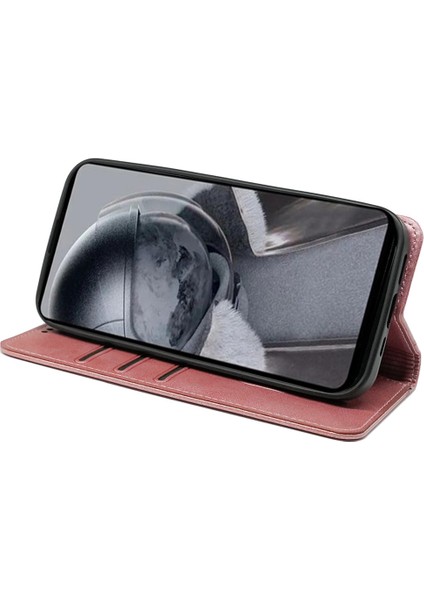 iPhone 14 Pro Kılıf Buzağı Dokulu Deri Telefon Kapağı Manyetik Kapatma Tam Koruma-Gül Altın (Yurt Dışından)