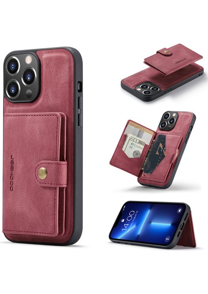 Jeehood iPhone 13 Pro Kılıf Deri + Tpu Telefon Kapak Kart Sahibinin Çıkarılabilir Manyetik Arka-Kırmızı (Yurt Dışından)