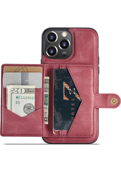 Jeehood iPhone 13 Pro Kılıf Deri + Tpu Telefon Kapak Kart Sahibinin Çıkarılabilir Manyetik Arka-Kırmızı (Yurt Dışından)