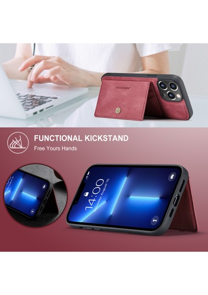 Jeehood iPhone 13 Pro Kılıf Deri + Tpu Telefon Kapak Kart Sahibinin Çıkarılabilir Manyetik Arka-Kırmızı (Yurt Dışından)