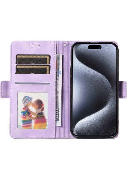 iPhone 15 Pro Kılıf Eşkenar Dörtgen Yıldızlı Pu Deri Darbeye Dayanıklı Telefon Kapağı-Mor (Yurt Dışından) fiyatları