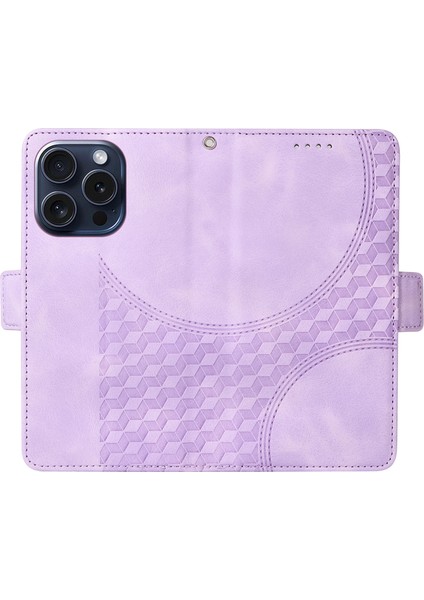 iPhone 15 Pro Kılıf Eşkenar Dörtgen Yıldızlı Pu Deri Darbeye Dayanıklı Telefon Kapağı-Mor (Yurt Dışından) indirimleri