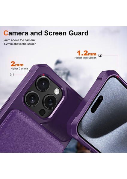 ZM11 iPhone 14 Pro Max Için Kickstand Kılıf Kart Yuvaları Pu Deri+Tpu Telefon Kapağı-Mor (Yurt Dışından)