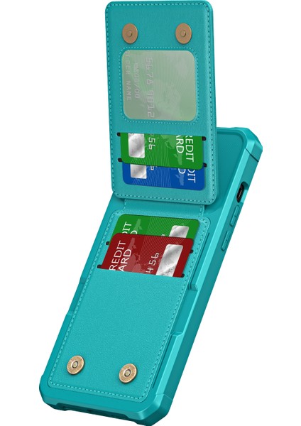 ZM11 iPhone 15 Pro Kılıf Kickstand Kart Yuvaları Pu Deri+Tpu Telefon Kapağı-Yeşil (Yurt Dışından) modelleri