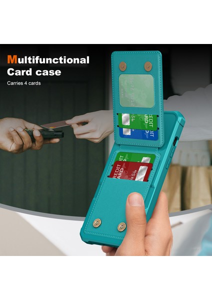 ZM11 iPhone 15 Pro Kılıf Kickstand Kart Yuvaları Pu Deri+Tpu Telefon Kapağı-Yeşil (Yurt Dışından) fırsatları
