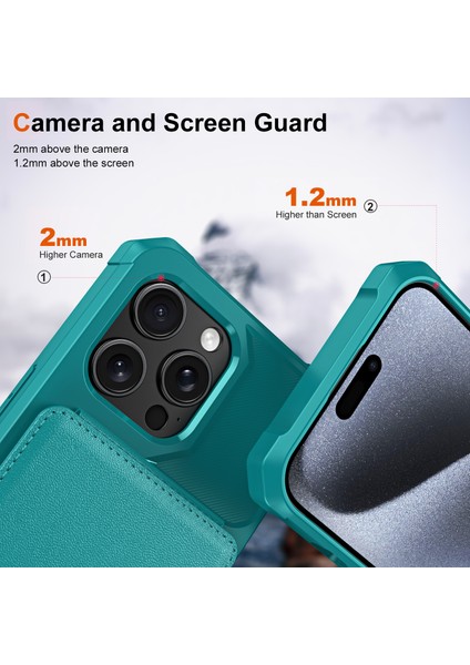 ZM11 iPhone 15 Pro Kılıf Kickstand Kart Yuvaları Pu Deri+Tpu Telefon Kapağı-Yeşil (Yurt Dışından) indirimleri