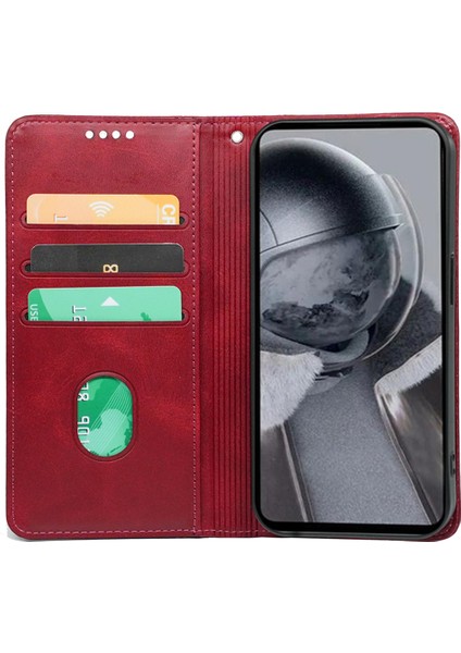 iPhone 15 Pro Kılıf Buzağı Dokulu Pu Deri Cüzdan Standlı Telefon Kapağı-Kırmızı (Yurt Dışından) fiyatları