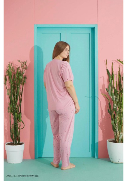 Polyviskon Battal Kısa Kol Alt Uzun Pijama Takımı