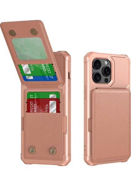 ZM11 iPhone 13 Pro Için Kılıf Kart Yuvaları Pu+Tpu Telefon Kılıfı ve Kickstand-Gül Altın (Yurt Dışından)