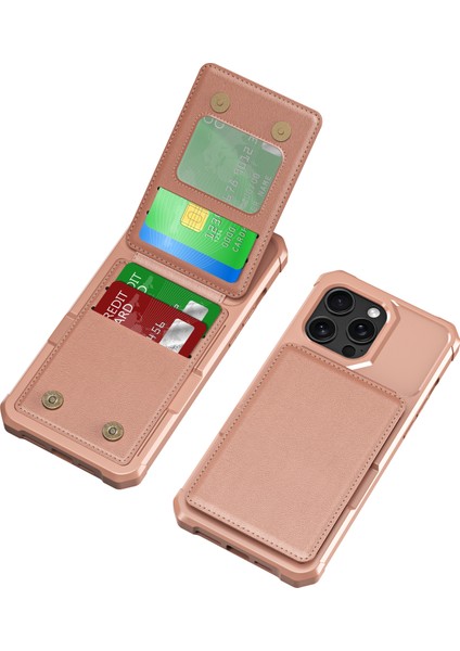ZM11 iPhone 13 Pro Için Kılıf Kart Yuvaları Pu+Tpu Telefon Kılıfı ve Kickstand-Gül Altın (Yurt Dışından)