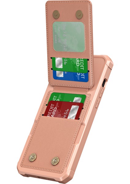 ZM11 iPhone 13 Pro Için Kılıf Kart Yuvaları Pu+Tpu Telefon Kılıfı ve Kickstand-Gül Altın (Yurt Dışından)