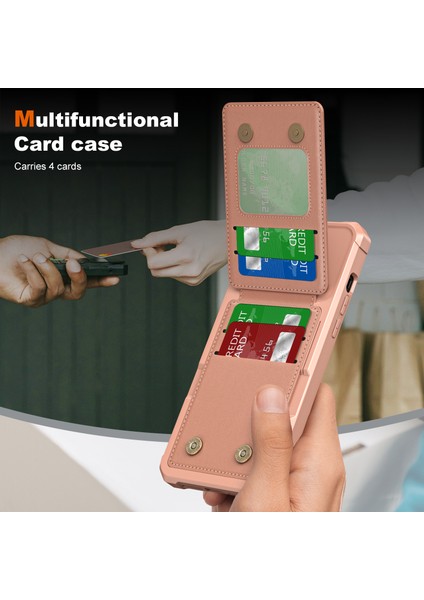 ZM11 iPhone 13 Pro Için Kılıf Kart Yuvaları Pu+Tpu Telefon Kılıfı ve Kickstand-Gül Altın (Yurt Dışından)