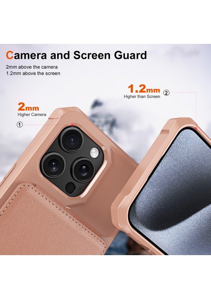 ZM11 iPhone 13 Pro Için Kılıf Kart Yuvaları Pu+Tpu Telefon Kılıfı ve Kickstand-Gül Altın (Yurt Dışından)