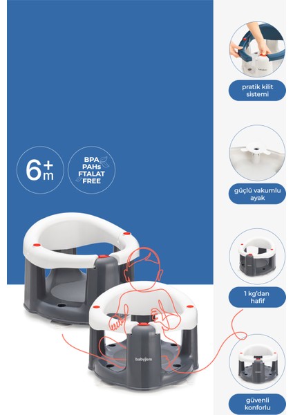 Babyjem Önden Açılır Banyo & Mama Oturağı 636 Gri