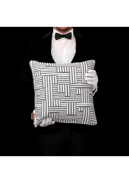 Abby Bukle Etro Desen 45*45 Kırlent Siyah & Beyaz