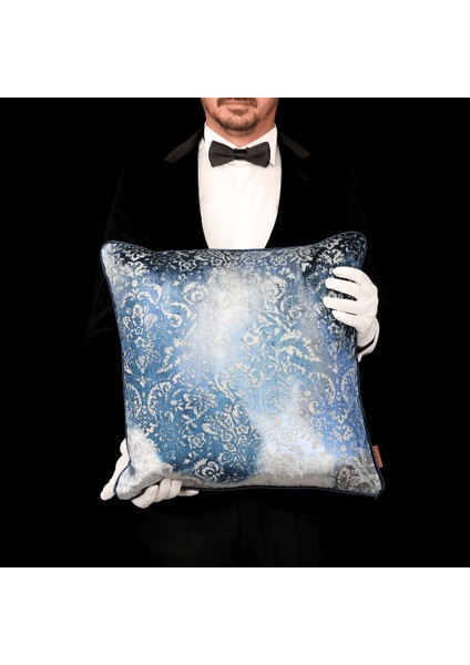Oliva Damask Renkli Kadife 50*50 Biyeli Kırlent Çok Renkli