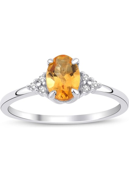 Citrine Oval Tektaş Pırlanta Yüzük