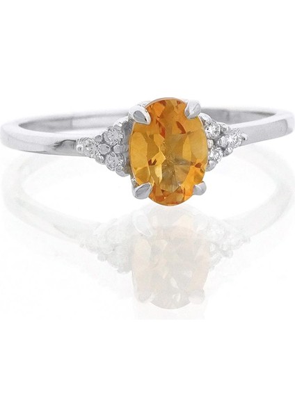 Citrine Oval Tektaş Pırlanta Yüzük