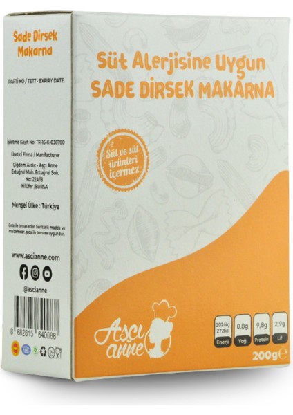 Süt Alerjik Sade Makarna (8+Ay) 250 gr