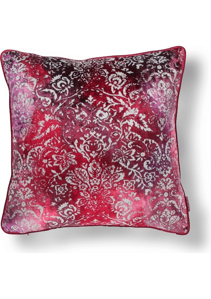 Oliva Damask Renkli Kadife 50*50 Biyeli Kırlent Çok Renkli