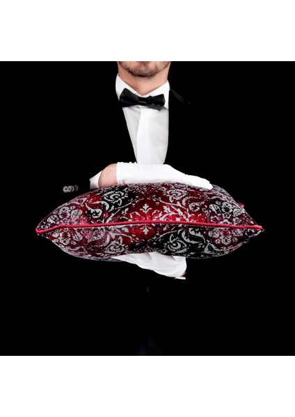 Oliva Damask Renkli Kadife 50*50 Biyeli Kırlent Çok Renkli