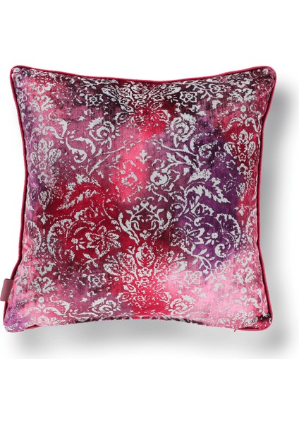 Oliva Damask Renkli Kadife 50*50 Biyeli Kırlent Çok Renkli