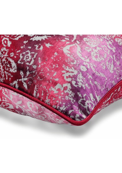 Oliva Damask Renkli Kadife 50*50 Biyeli Kırlent Çok Renkli
